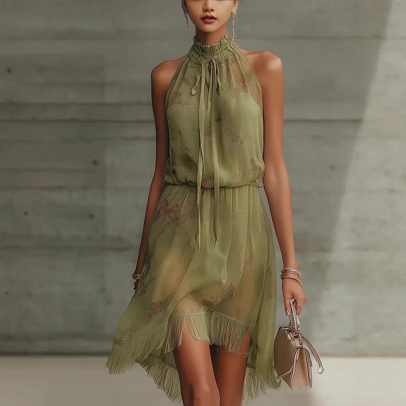 V-neck Waist Trimming Ruffles Elegant Dress 2