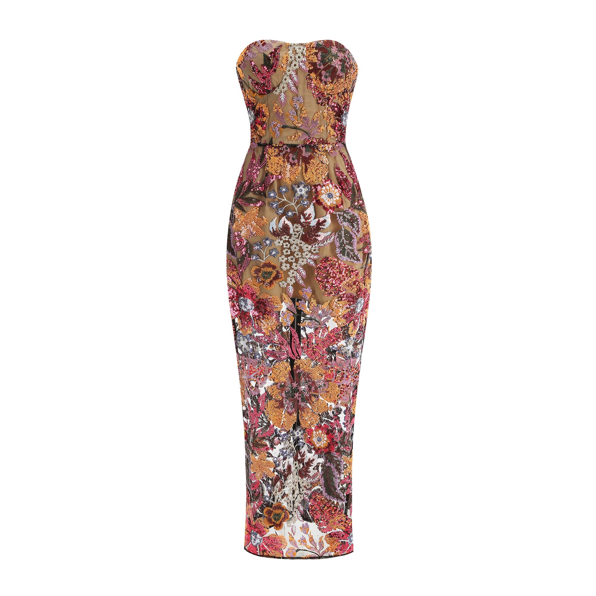 Embroidered Beaded Floral Strapless Dress For Women 2