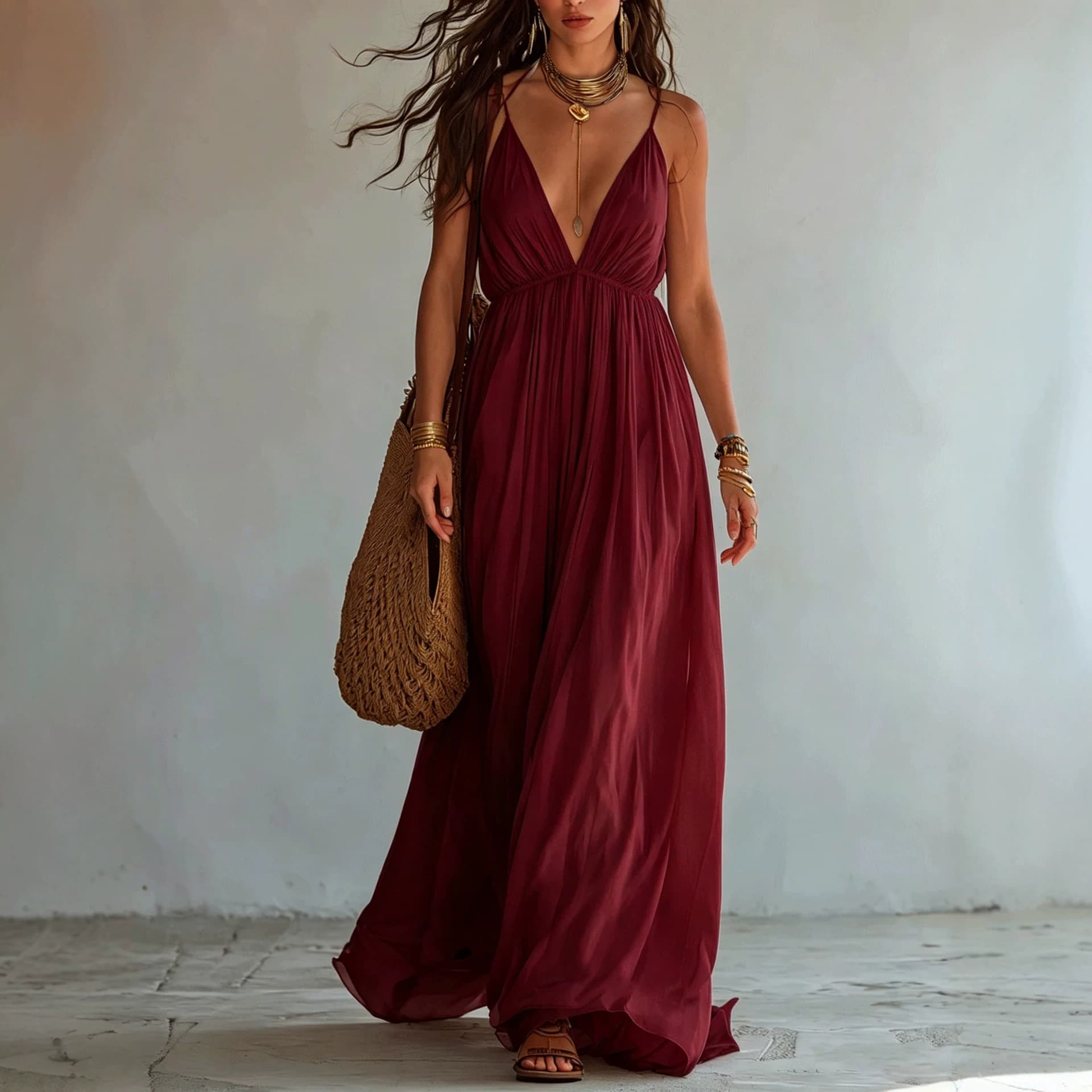 Deep V-neck Halter Backless Dress For Women 8