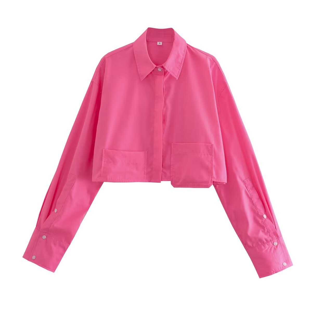 Stylish And Elegant Short-length Poplin Blouse With Long Sleeves And Pockets 2