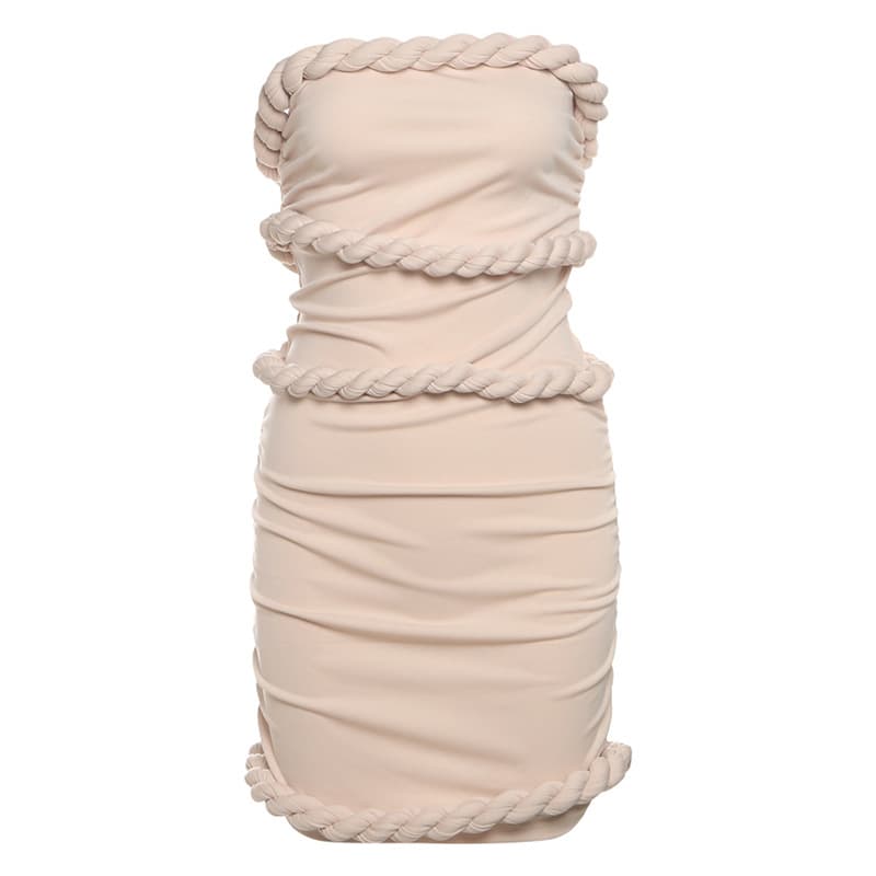 Fashionable Pleated Knotted Bandeau Bodycon Slimming Short Dress 4