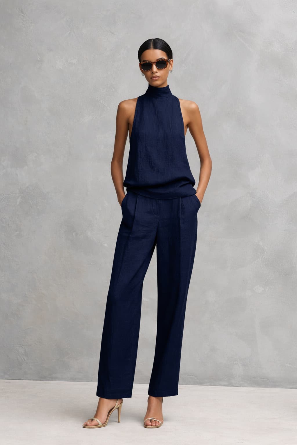Sleeveless Turtleneck Top And Wide-leg Pants Set 6