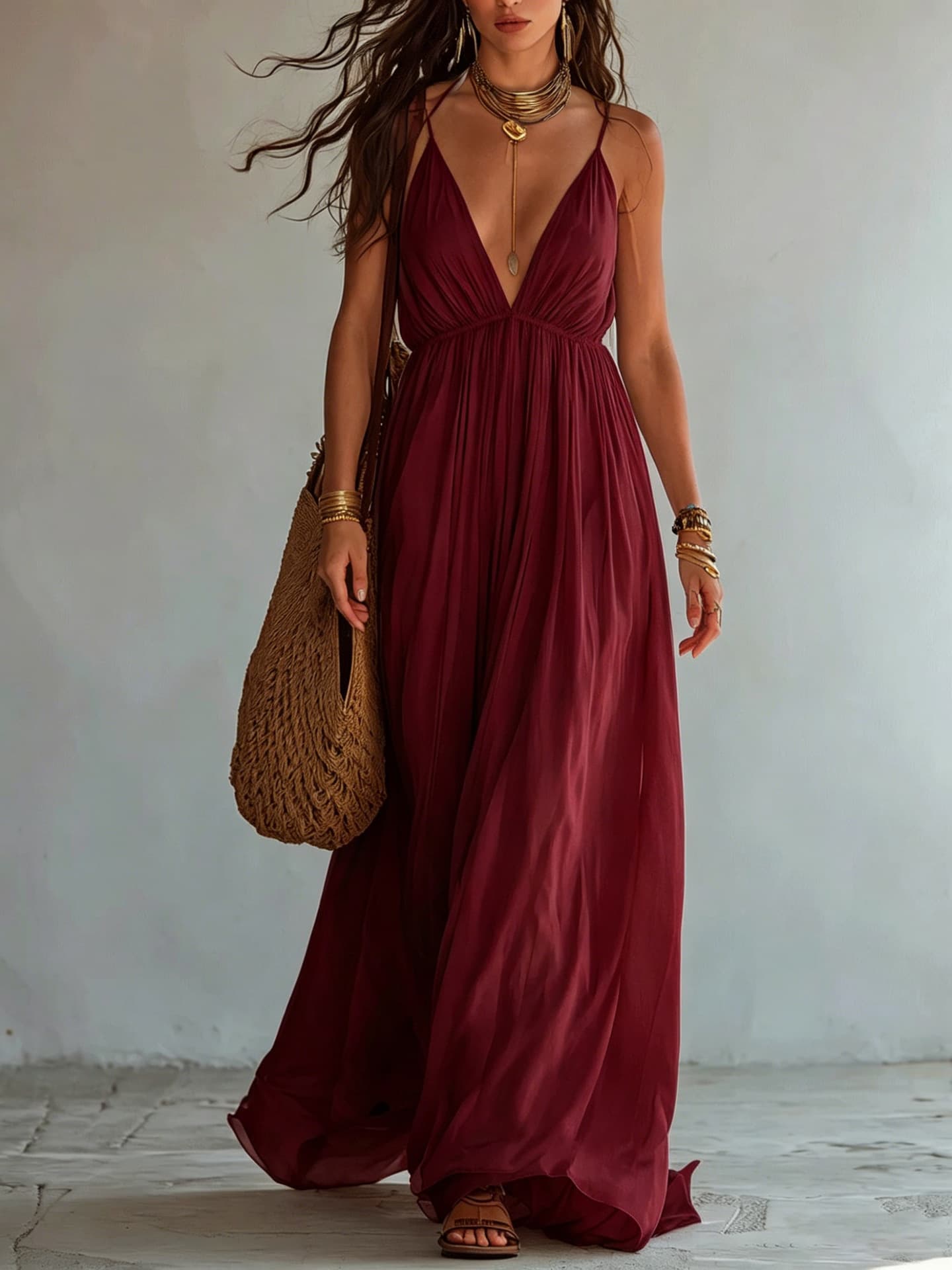 Deep V-neck Halter Backless Dress For Women 11