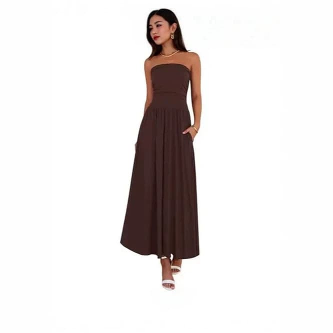 Vintage-tinged Pleated Patchwork Strapless Evening Dress 8