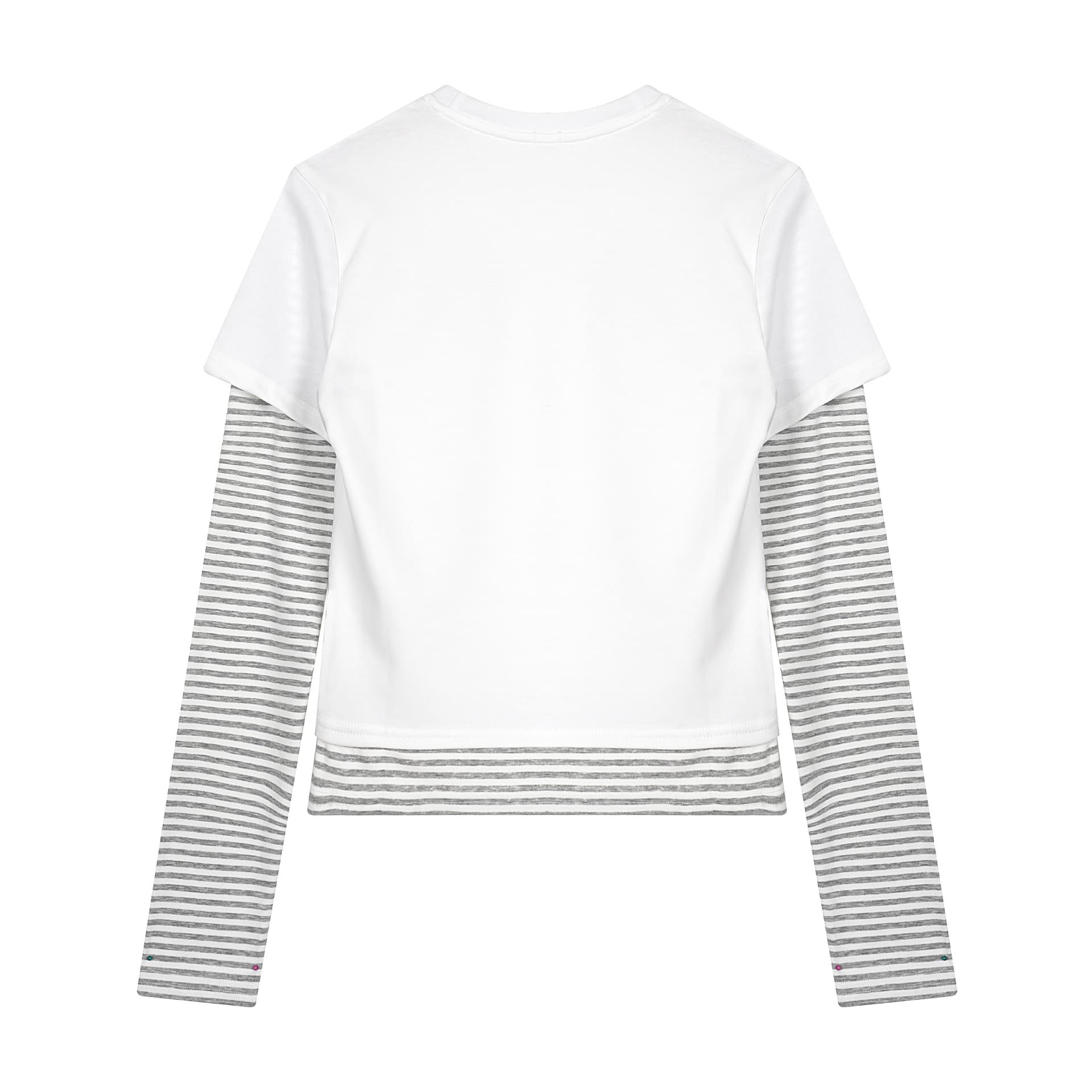Fake Two-piece Striped Patchwork Long-sleeve T-shirt 2