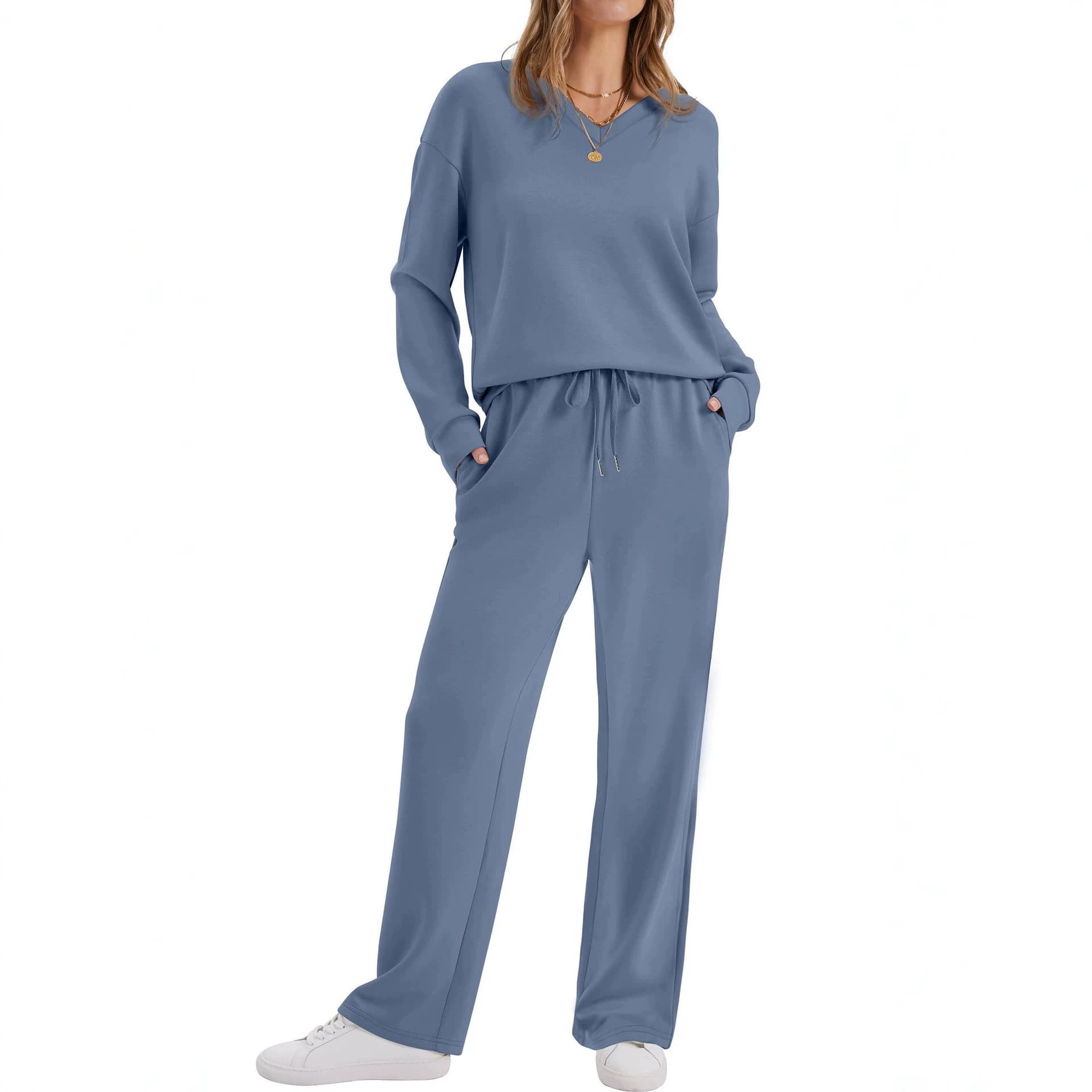 Womens Long-Sleeve Drawstring Casual Pants Set 7