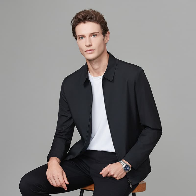 Mens Executive Jacket Notched Lapel Relaxed Fit Thin Style For Middle-aged Men 2