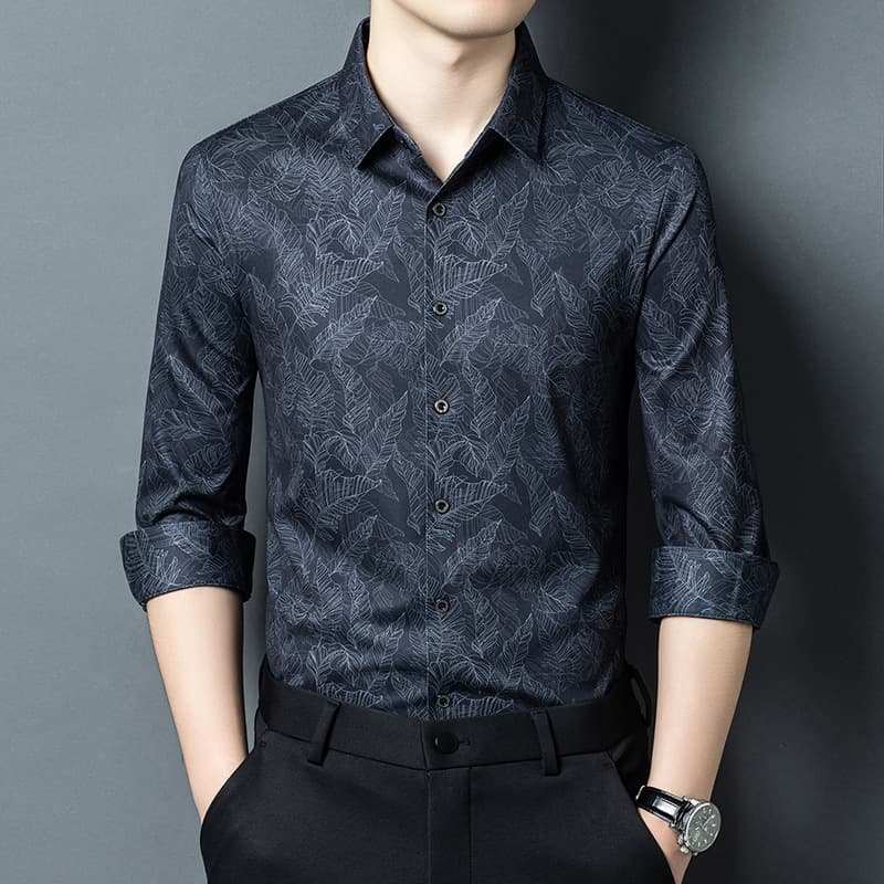 Mens Wrinkle-Resistant Ice-Silk Casual Shirt 4