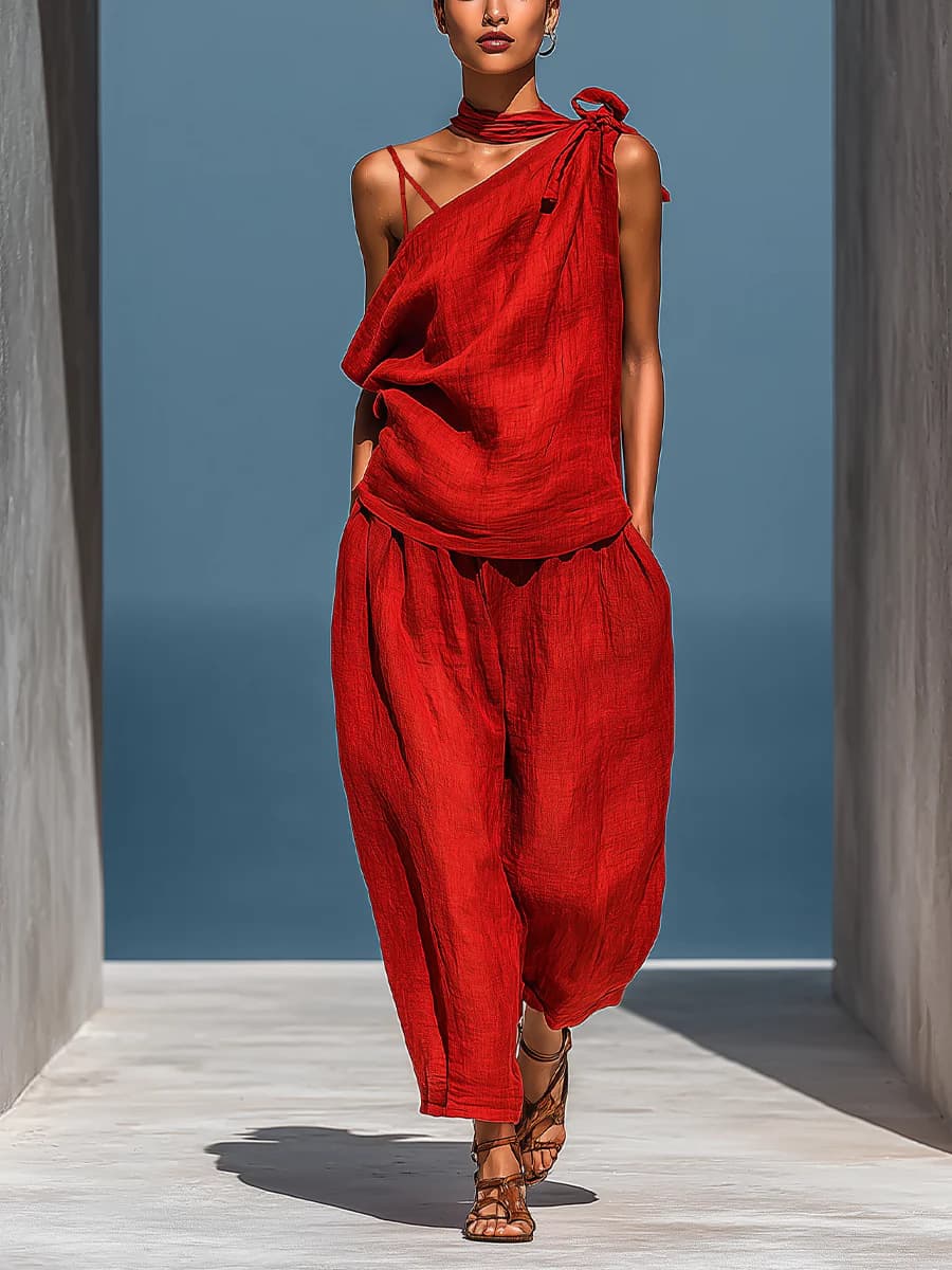 Dropped-shoulder Top And Loose-fitting Wide-leg Pants Set 5