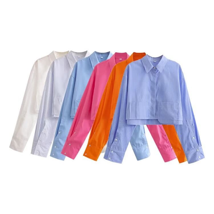 Stylish And Elegant Short-length Poplin Blouse With Long Sleeves And Pockets 3