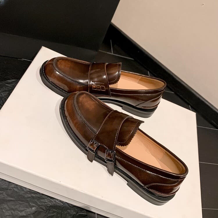 Retro Distressed Brown Round-toe Leather Shoes 6