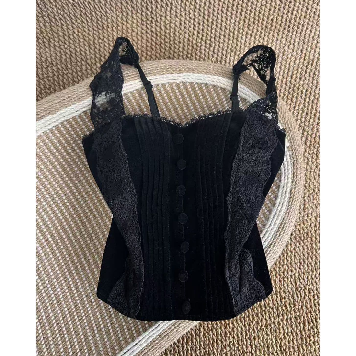 Womens Lace-Panel Velvet Camisole 2