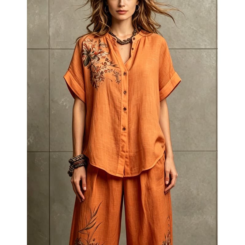 Short-sleeve Top And Wide-leg Pants Casual Two-piece Set 9
