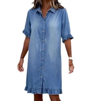Womens Washed Single-breasted Denim Dress 4