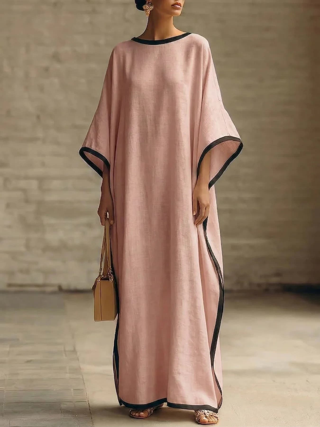 Womens Retro Solid-color Loose-fit Casual Dress 8