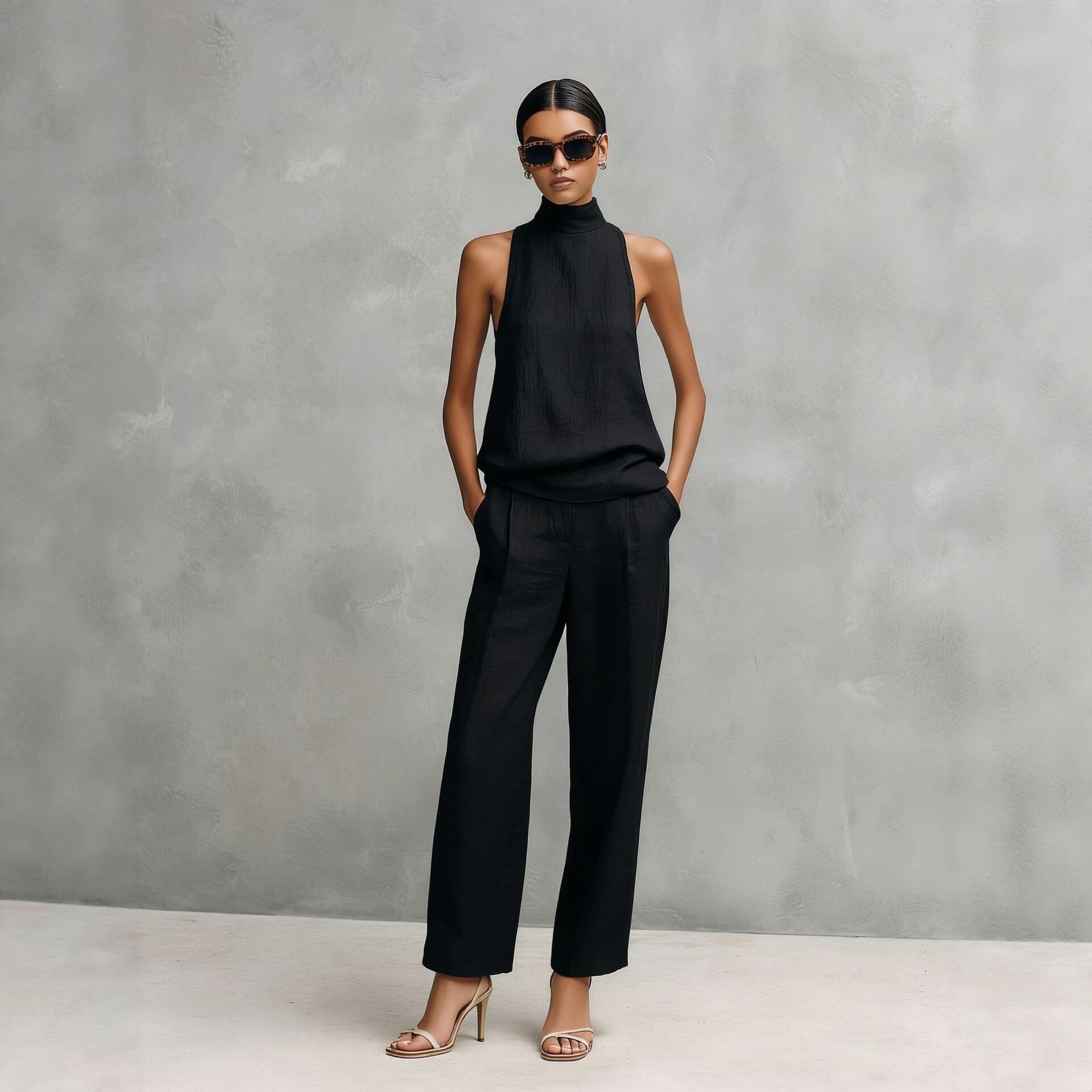 Sleeveless Turtleneck Top And Wide-leg Pants Set 7