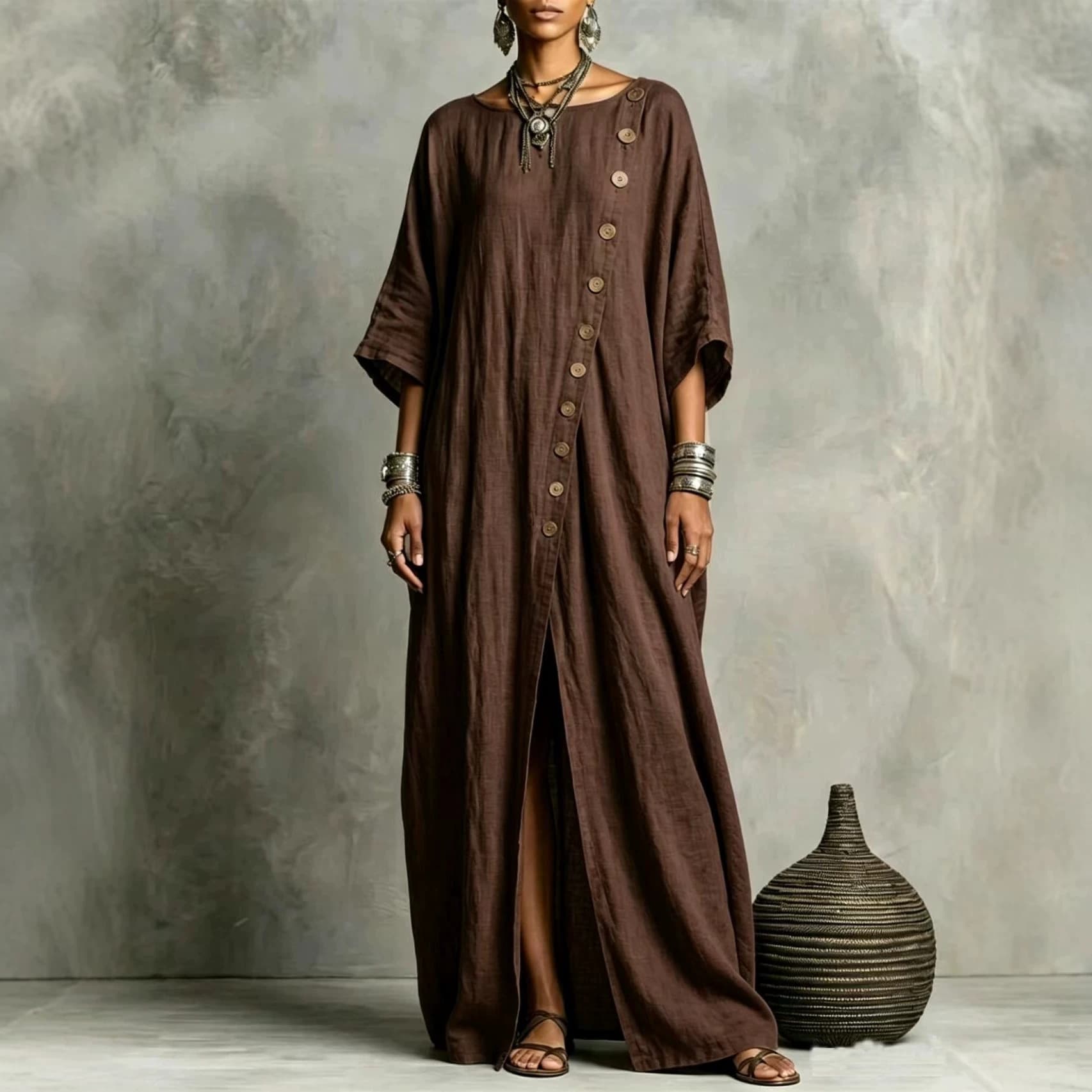 Round-neck Casual Asymmetrical Long Dress 9