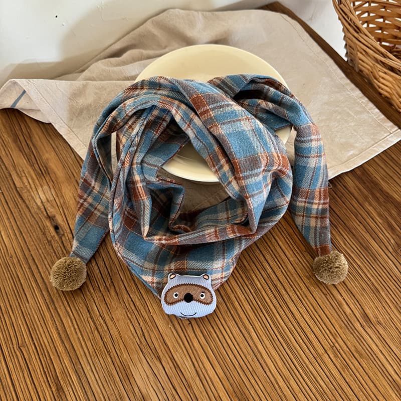 Korean-style Cotton-linen Plaid Childrens Scarf Versatile And Easy To Match 13