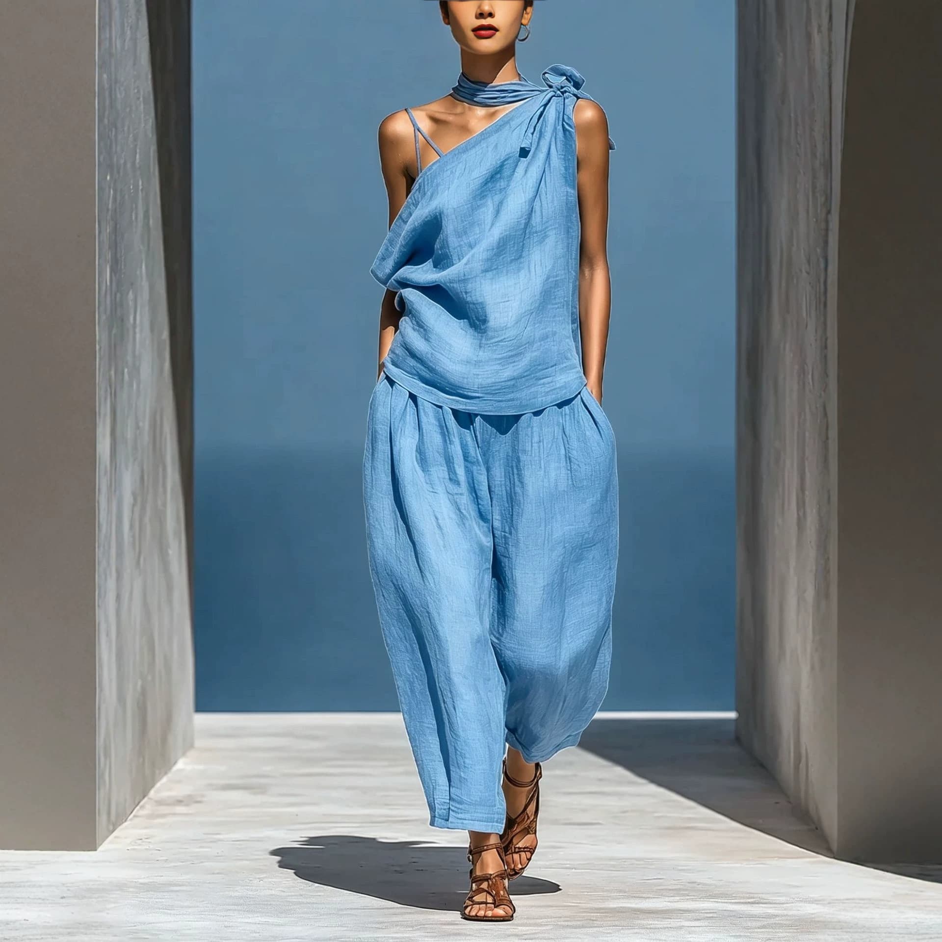 Dropped-shoulder Top And Loose-fitting Wide-leg Pants Set 6