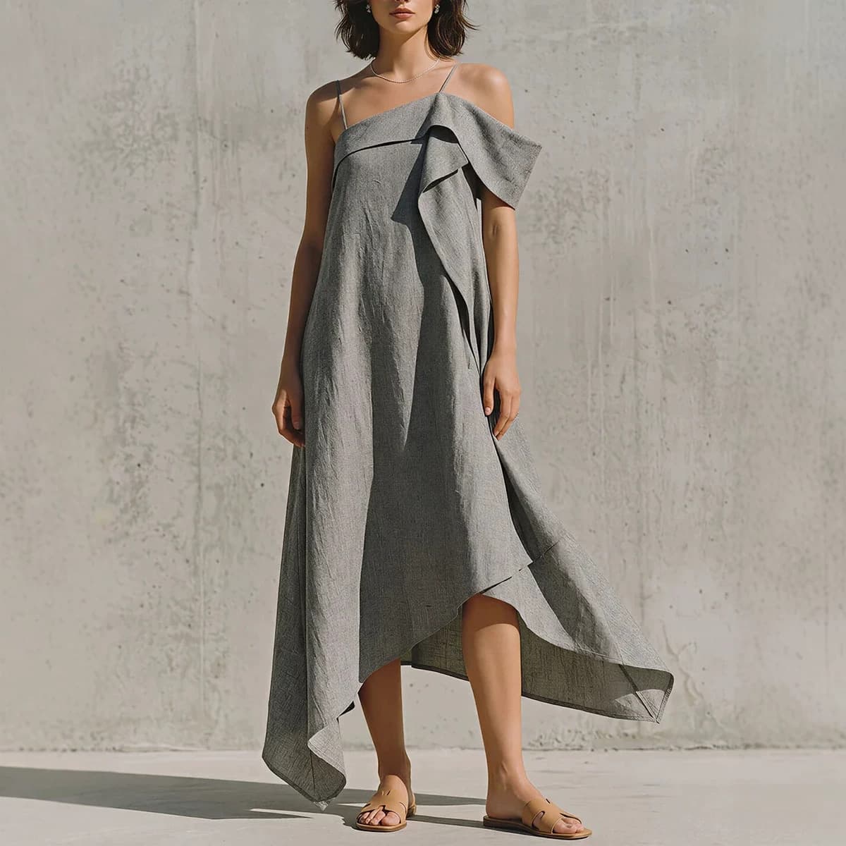 Irregular Hem Asymmetrical Off-shoulder Dress 6