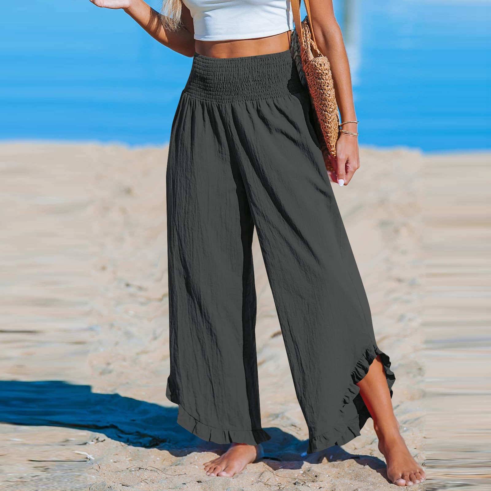 Pleated Asymmetrical Hem Cotton-linen Loose-fit Casual Pants 3