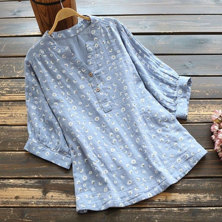 Printed Stand-collar Shirt Loose-fit Casual Batwing-sleeve Blouse 7