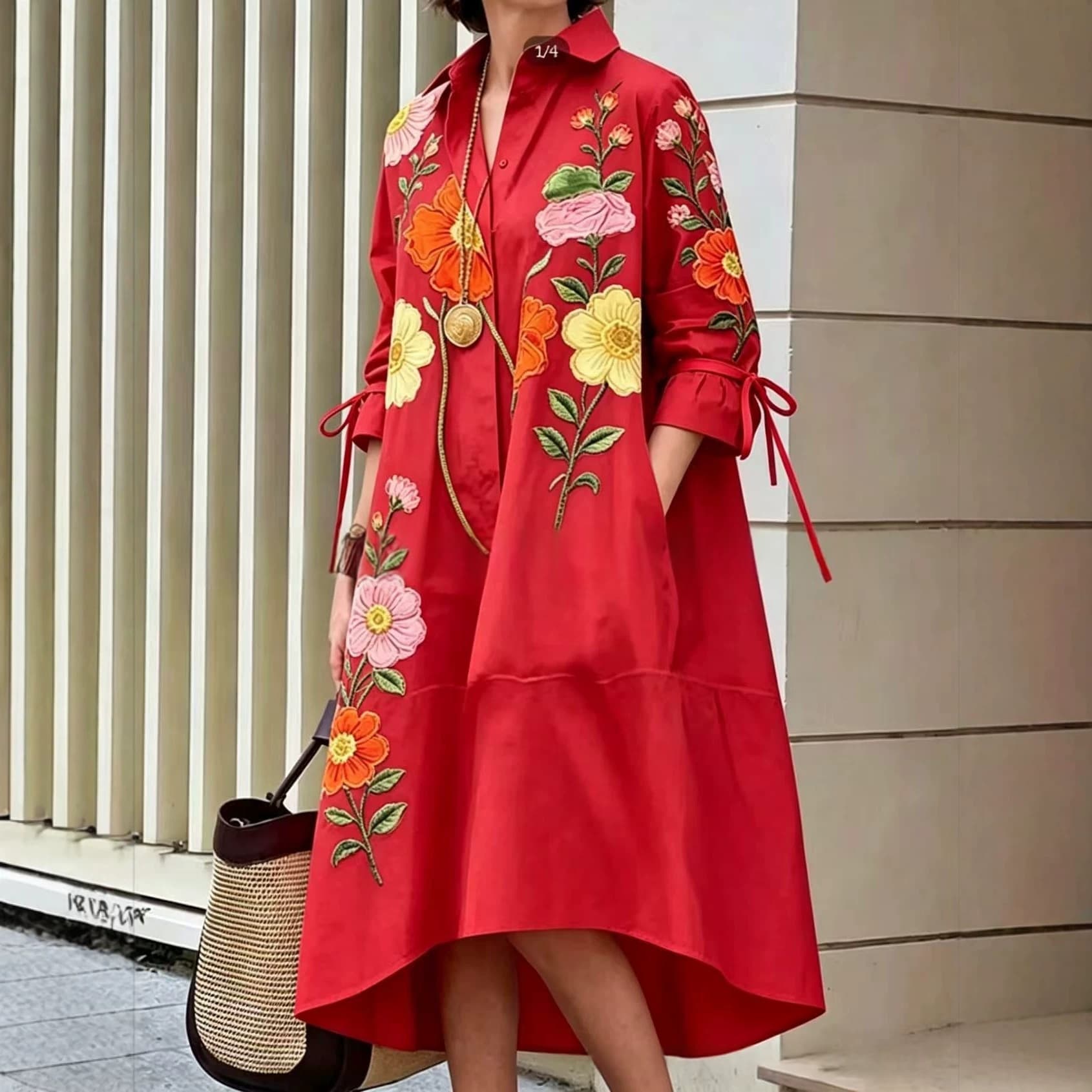 Womens Printed Casual Loose-Fit Shirt Dress 7