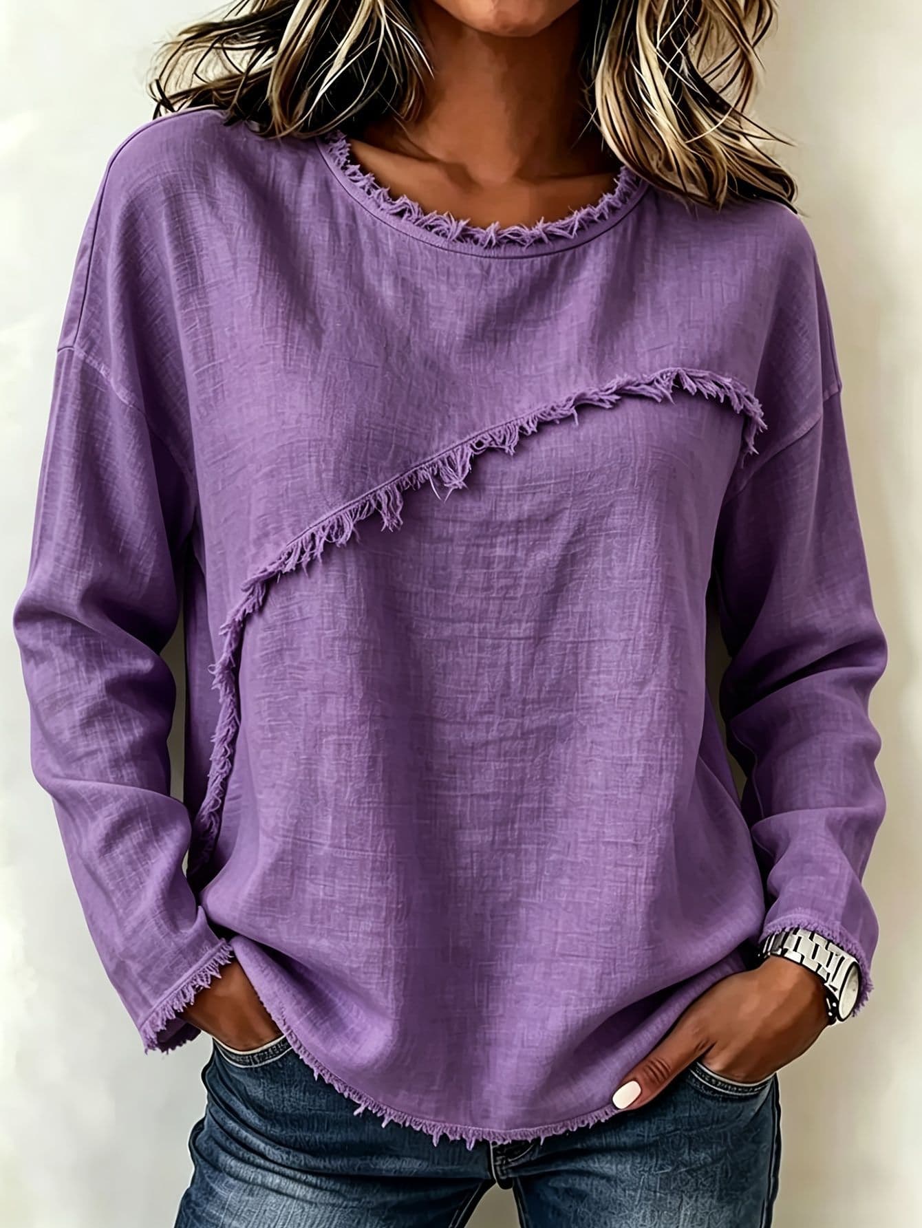 Round-neck Patchwork Lace Long-sleeve T-shirt Casual Top 7
