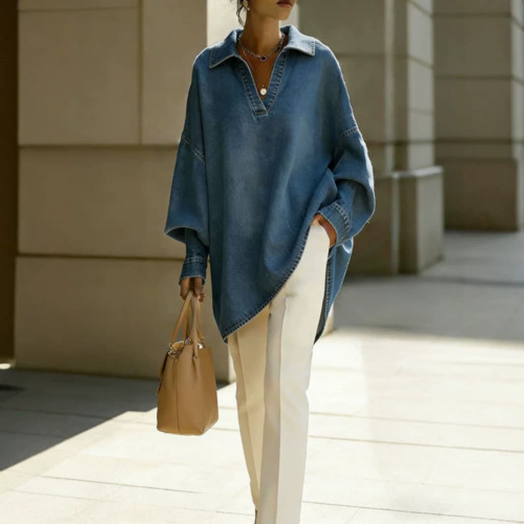Women's Loose-fitting Casual Denim Shirt For Commuting 6