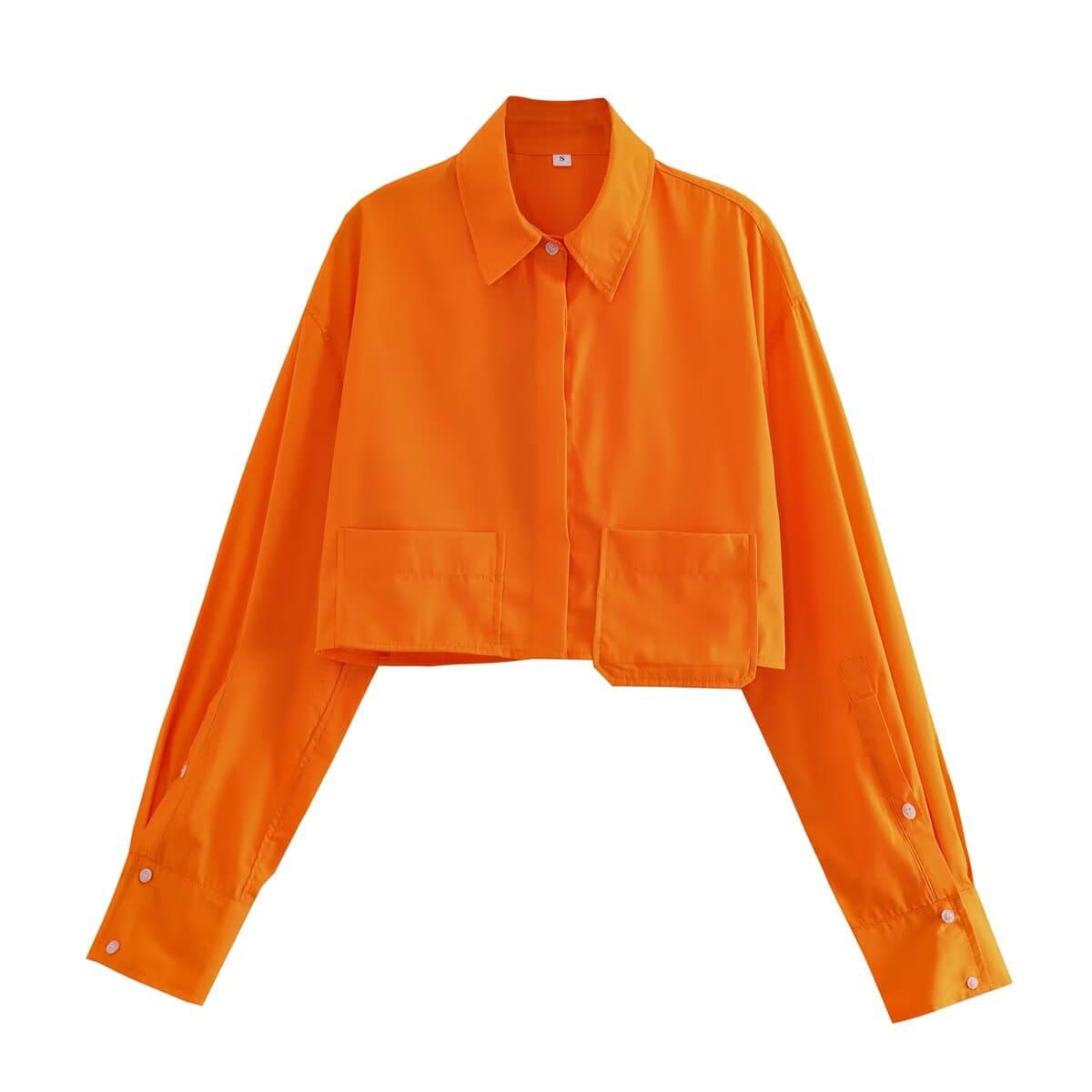 Stylish And Elegant Short-length Poplin Blouse With Long Sleeves And Pockets 5