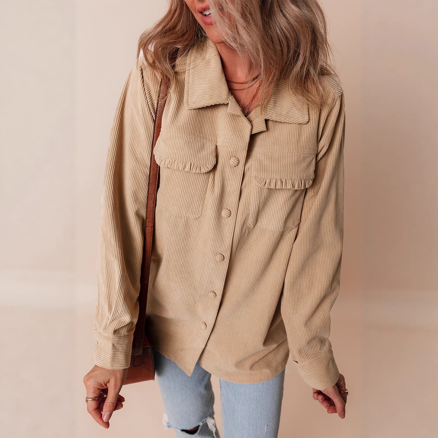 Womens Long-sleeve Relaxed-fit Textured Coat With A Lapel Collar 3
