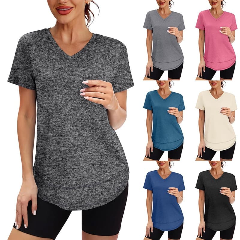 V-neck Sports Quick-dry Solid-color Short-sleeve T-shirt 2