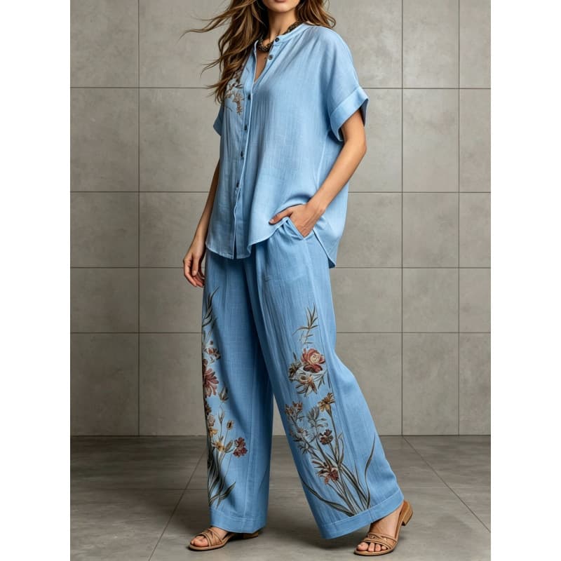 Short-sleeve Top And Wide-leg Pants Casual Two-piece Set 10
