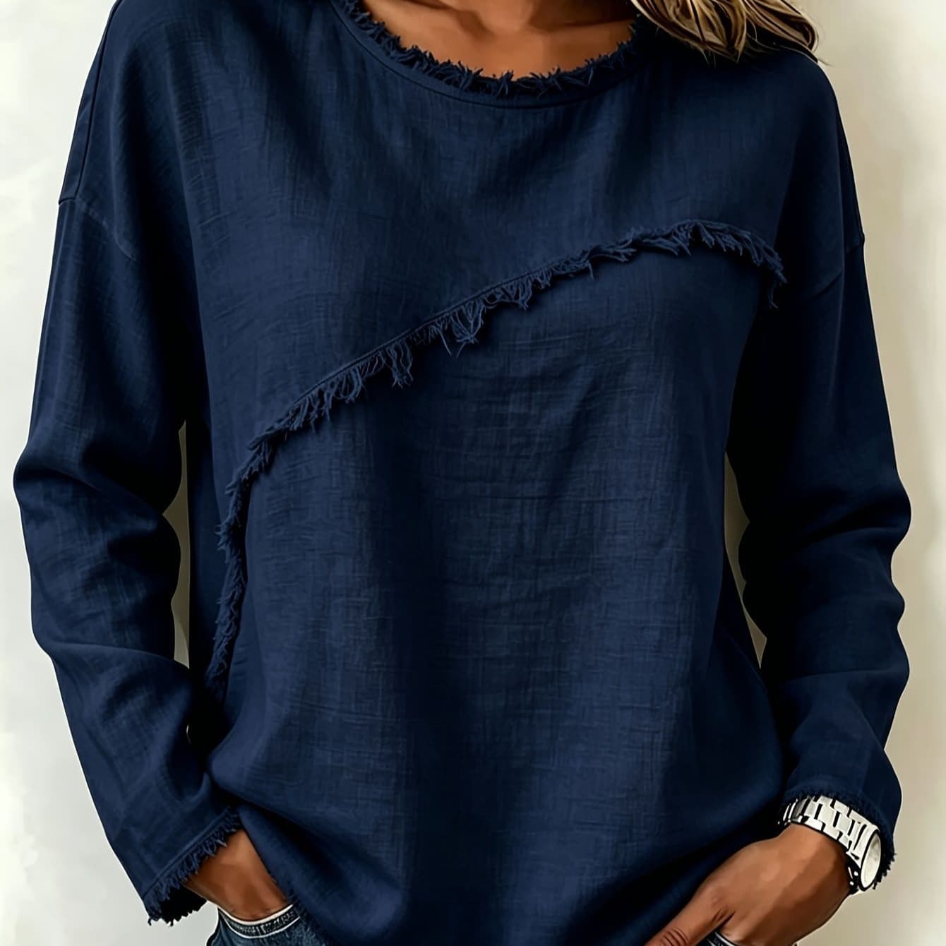 Round-neck Patchwork Lace Long-sleeve T-shirt Casual Top 9