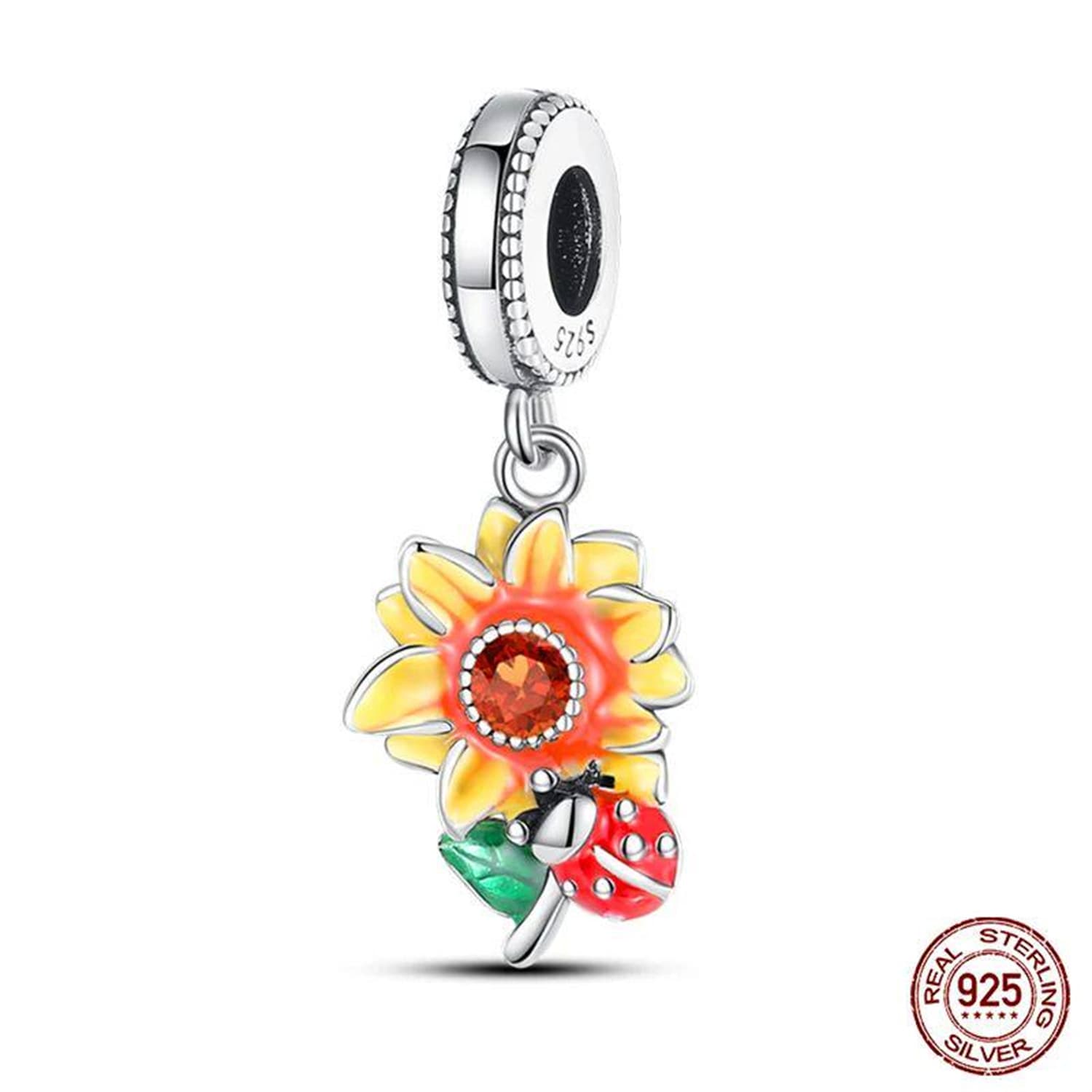 New 925 Sterling Silver Fashion Golden Sunflowers Heart 20