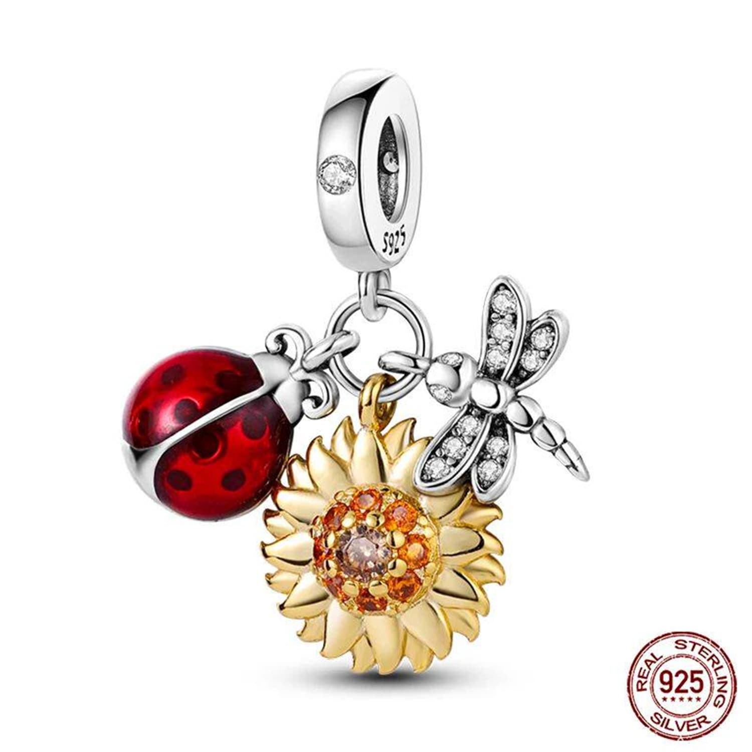New 925 Sterling Silver Fashion Golden Sunflowers Heart 22