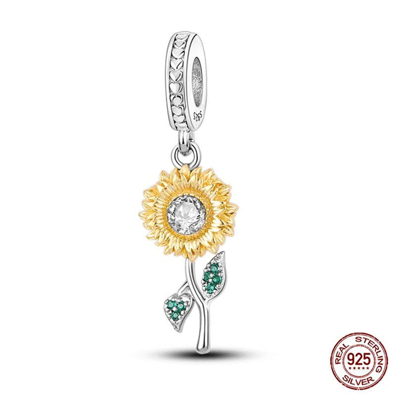 New 925 Sterling Silver Fashion Golden Sunflowers Heart 4