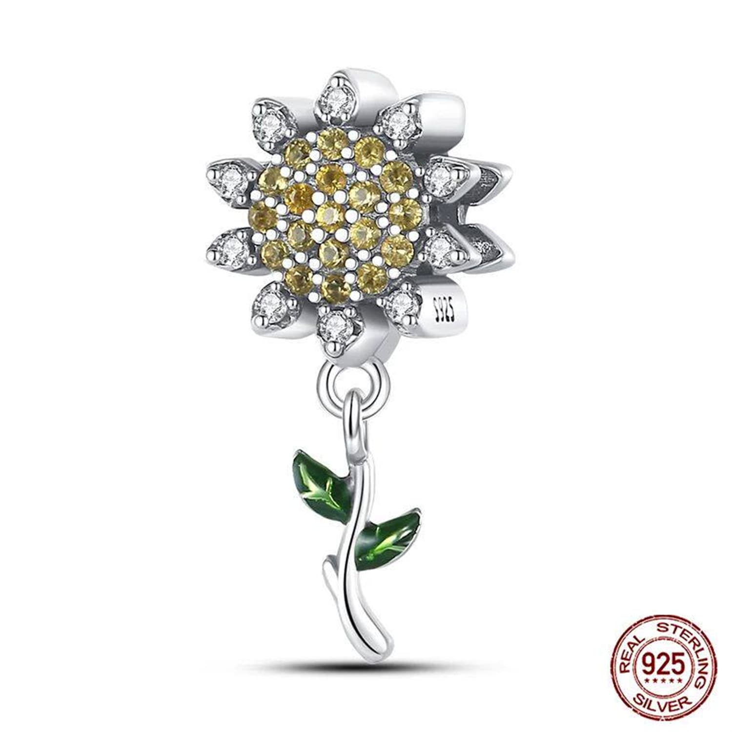 New 925 Sterling Silver Fashion Golden Sunflowers Heart 13