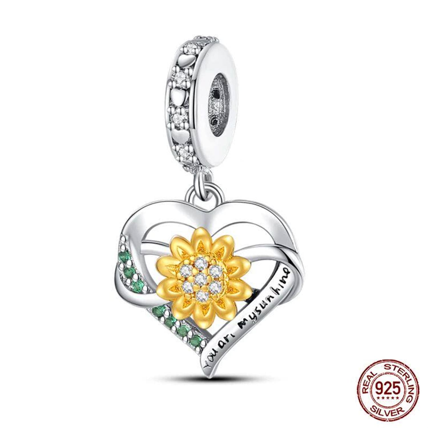 New 925 Sterling Silver Fashion Golden Sunflowers Heart 8