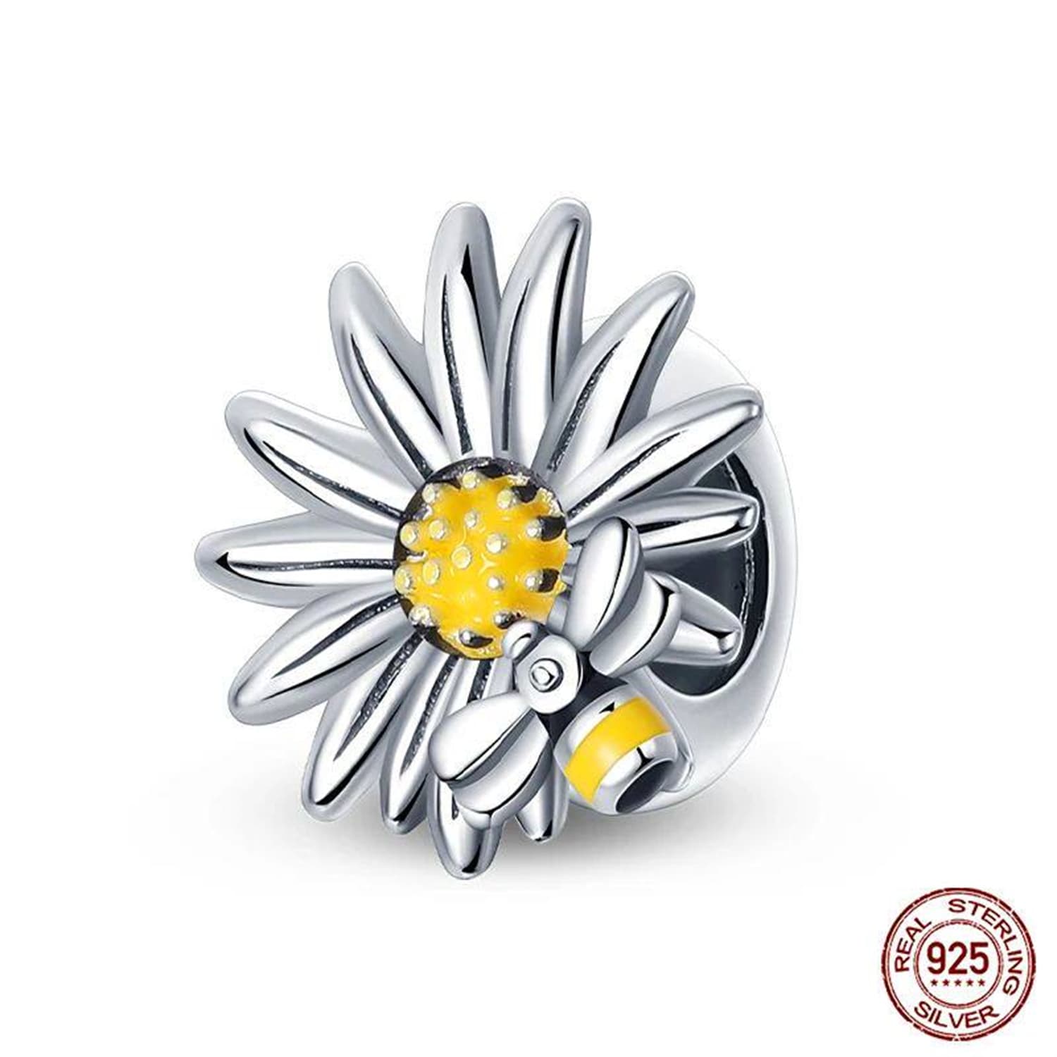 New 925 Sterling Silver Fashion Golden Sunflowers Heart 17
