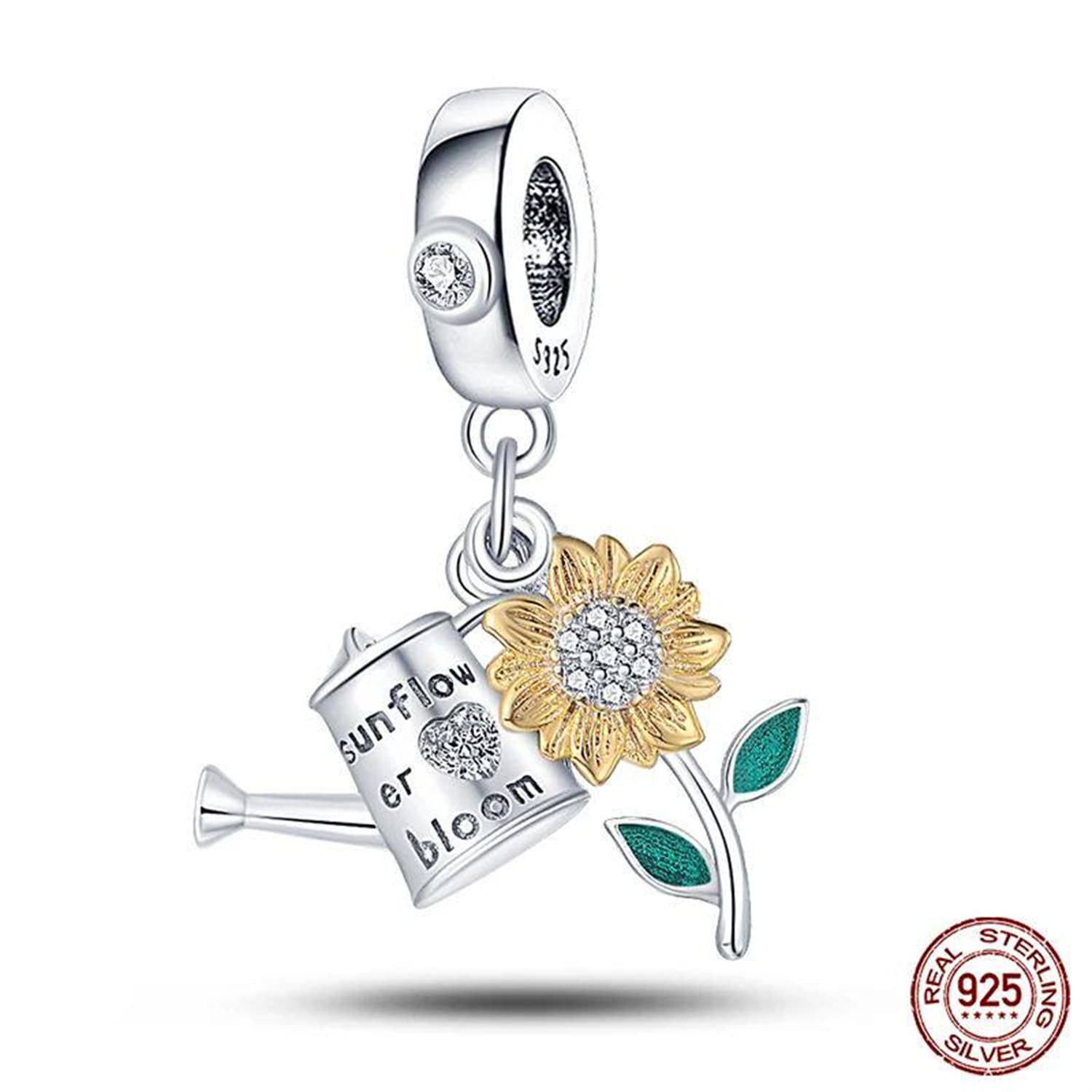 New 925 Sterling Silver Fashion Golden Sunflowers Heart 5