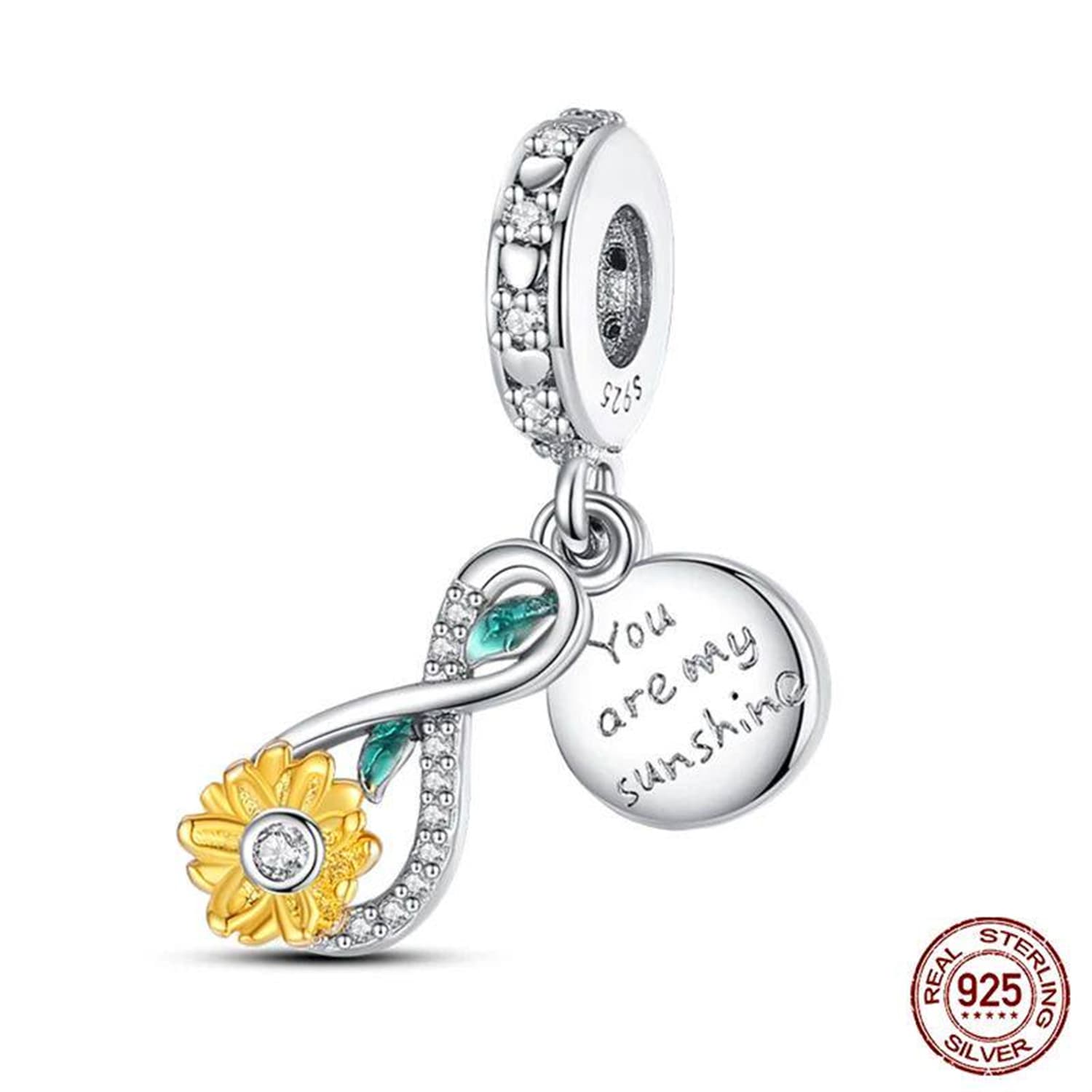 New 925 Sterling Silver Fashion Golden Sunflowers Heart 2