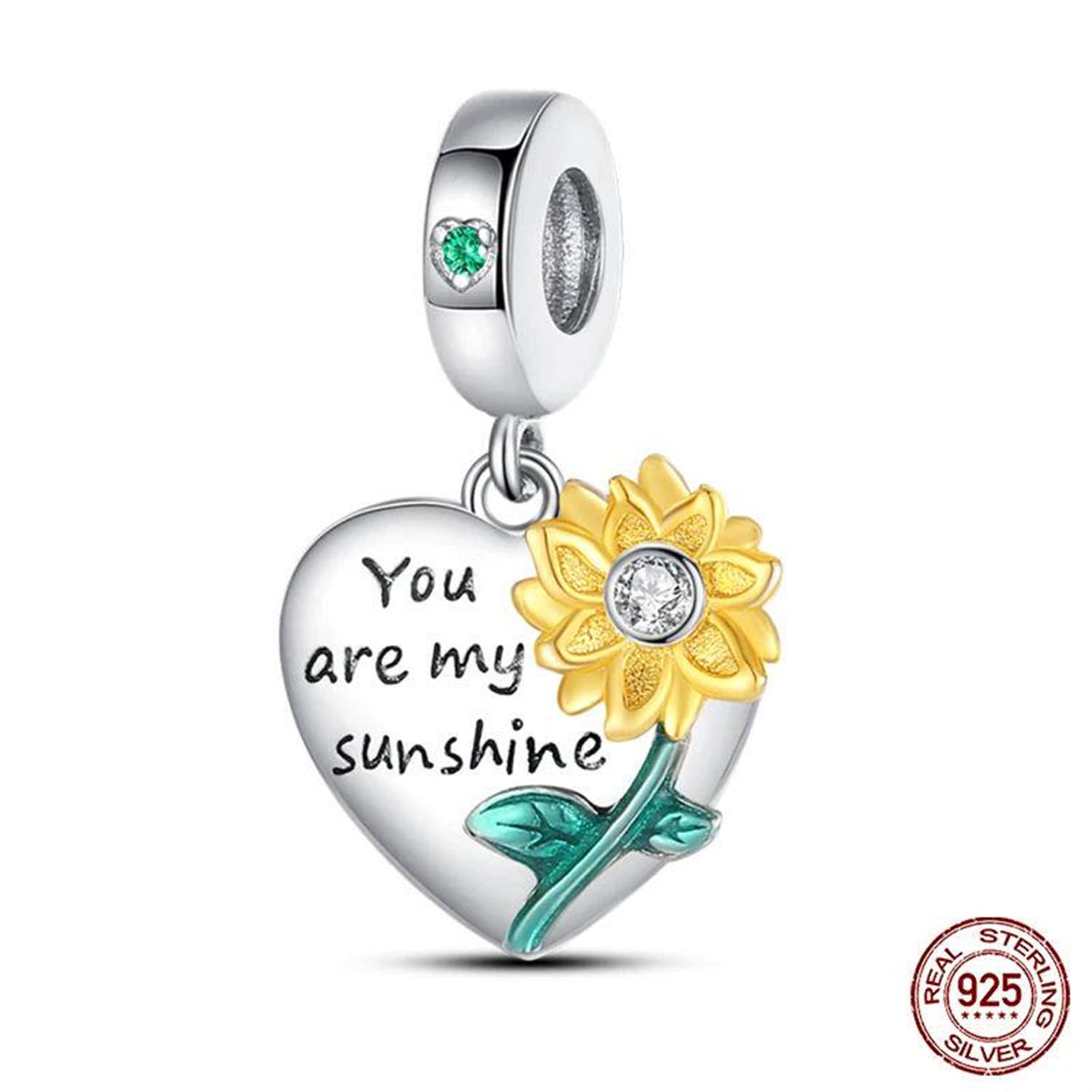 New 925 Sterling Silver Fashion Golden Sunflowers Heart 9