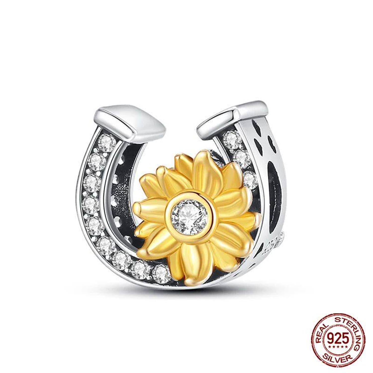 New 925 Sterling Silver Fashion Golden Sunflowers Heart 10