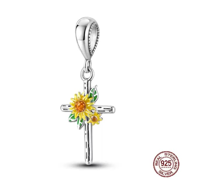 New 925 Sterling Silver Fashion Golden Sunflowers Heart 19