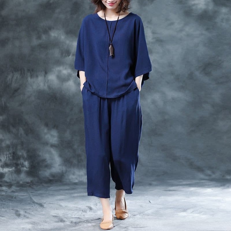 Womens Solid-Color Casual Wide-Leg Pants Set 2