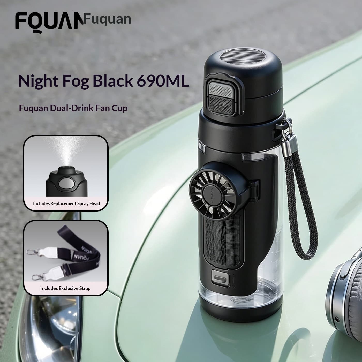 Cooling Sports Water Bottle With Dual Drinking Spouts And A Fan Cup 5