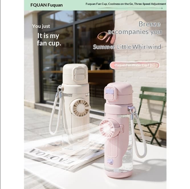 Cooling Sports Water Bottle With Dual Drinking Spouts And A Fan Cup 8