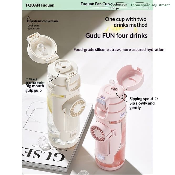 Cooling Sports Water Bottle With Dual Drinking Spouts And A Fan Cup 2
