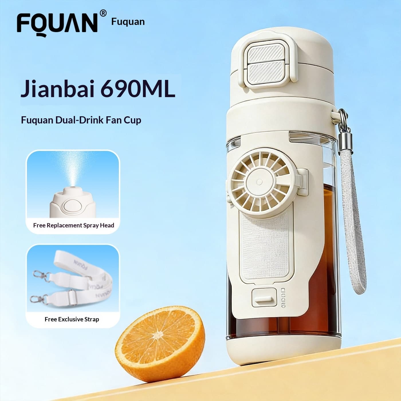 Cooling Sports Water Bottle With Dual Drinking Spouts And A Fan Cup 6